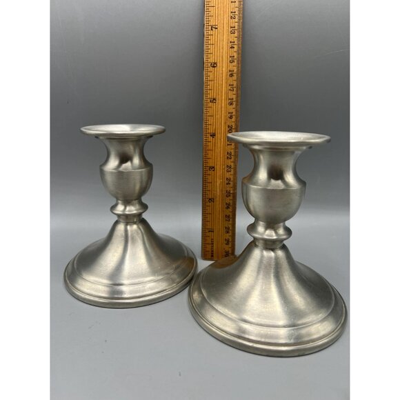 Pair of Web pewter weighted candlesticks. 4 1/4 inches tall. Understated masculi - Picture 2 of 14
